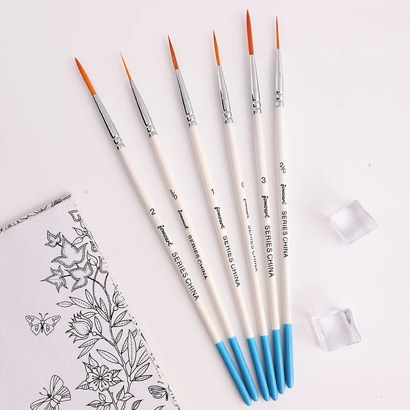 Paint Brushes 6 Pcs Set Artist Paint Brush Thin Pen Extra Long Fine Point Liner Tip #000#00#0#1#2#3 Scale Models Nail Acrylic Oil Watercolor