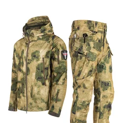 Men's Tactical Winter Outdoor Suit - Windproof Waterproof Soft Shell Jacket with Multi - Pocket Pants - 3XL (Ruins camo)