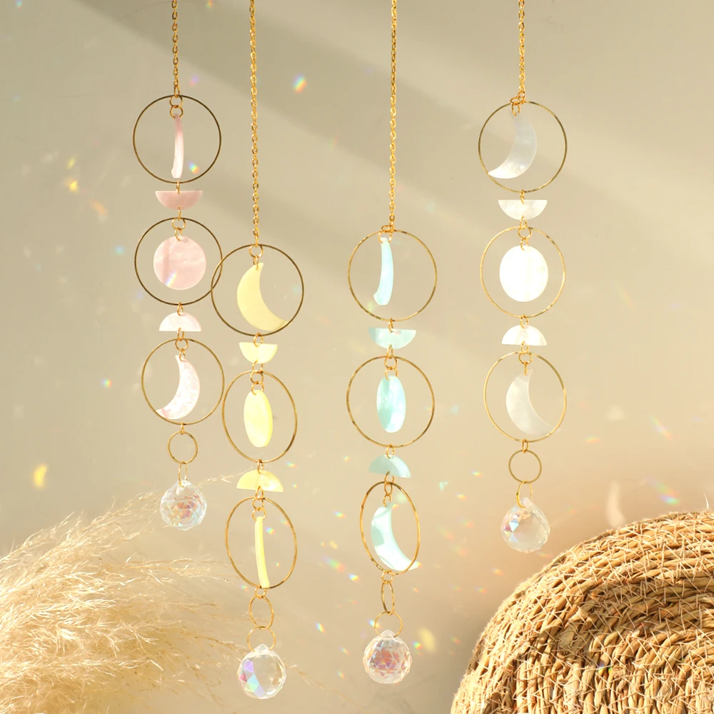 Moon Phase Suncatcher Hanging Crystal Window Prism Rainbow Maker Sun And Moon Decor Car Pendant Gift
