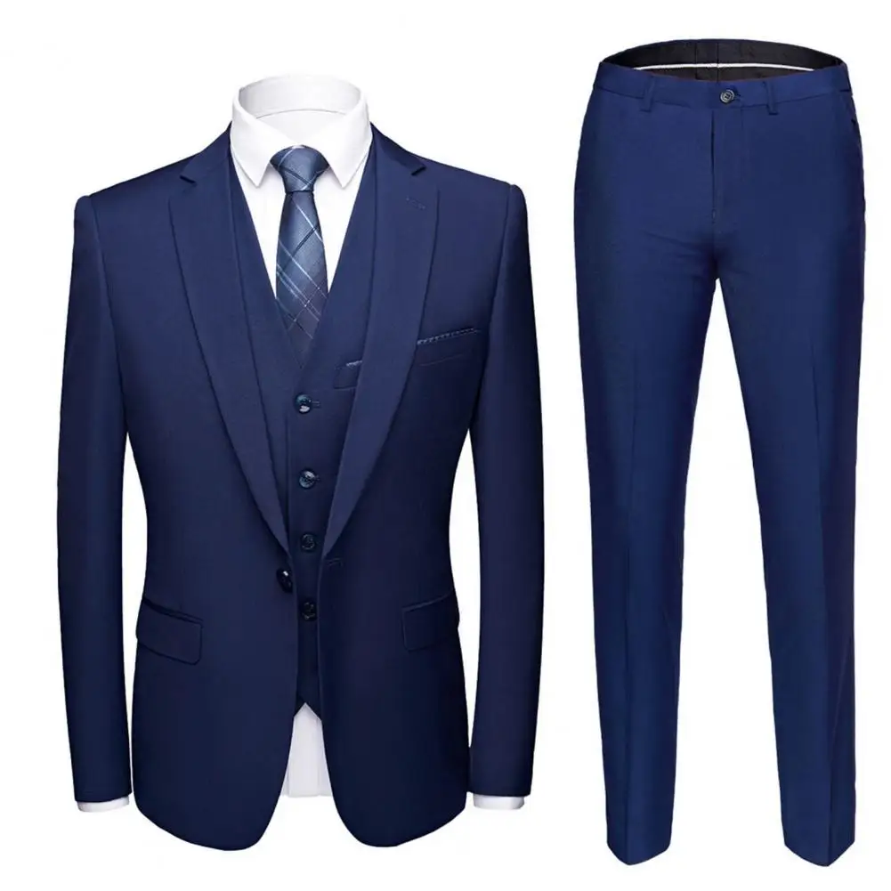 Mens Suit 1 Set Pure Color Buttons Blazer Pants Male Formal Lapel Wedding