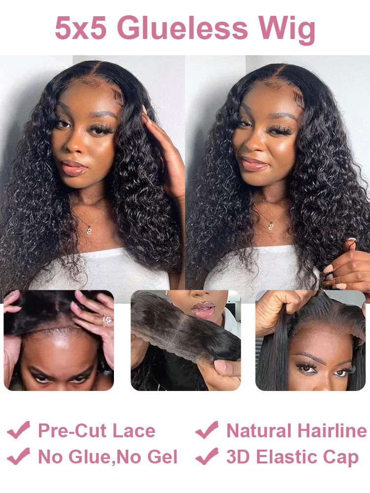 Human Hair Wigs 250 Density Deep Wave 100% Brazilian 13x6 HD Lace Frontal Curly Lace Closure Ready To Go Pre Plucked