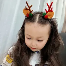 

Baby Girl Headwear Cute Christmas Colored Ball Elk Horns Hairpin Party Girl Dress Up Hairpin New Sale Kids Handmade Accessories