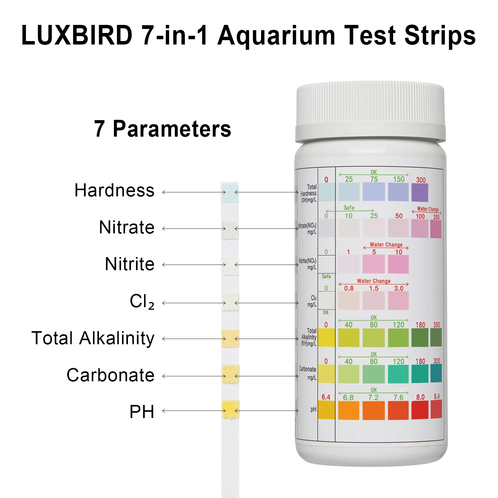 100pcs Aquarium Test Strips 7-In-1 Fish Tank Water Quality Test Kit for Freshwater Saltwater Aquarium