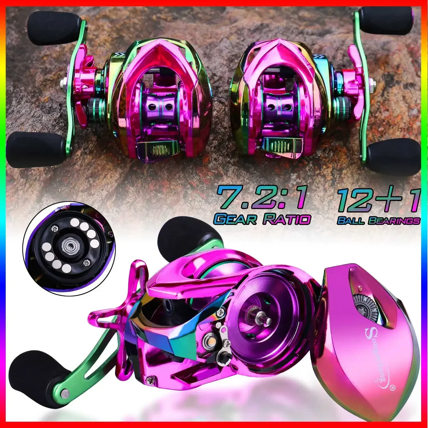 Sougayilang Purple Baitcasting Fishing Reel 7.2:1 High Speed Gear Ratio  Super-smooth Fishing Reel Max Drag 10kg Fishing Reels - AliExpress