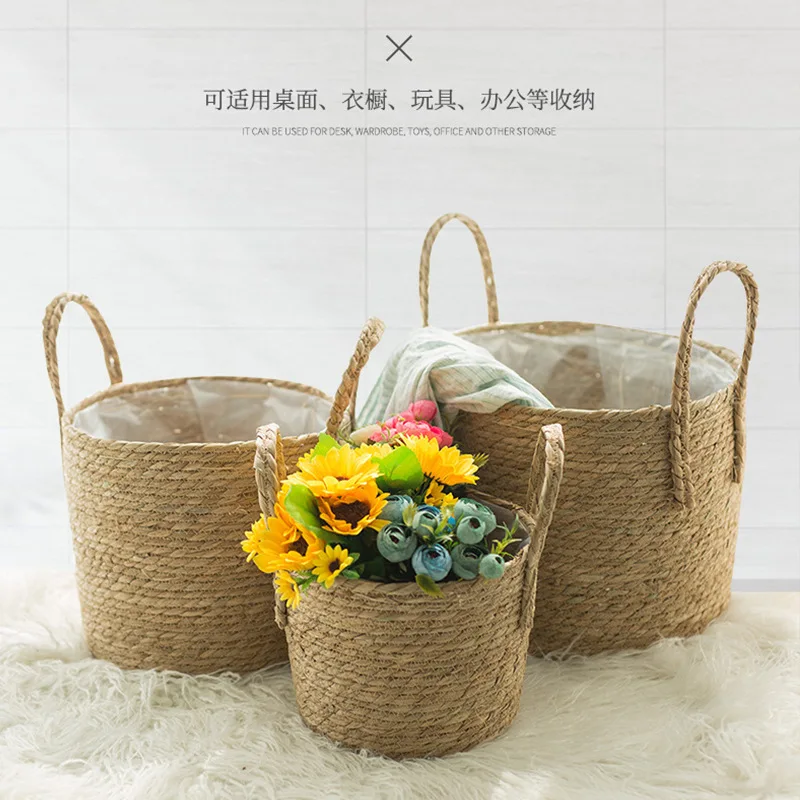 Pot De Fleurs En Paille Tressée - Panier Décoratif Pour Plantes D'intérieur - Taille S Avec Couche Imperméable