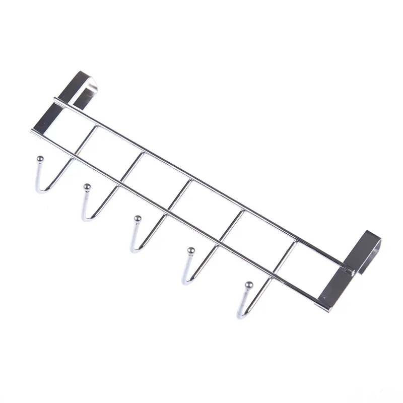 Nail-free Stainless Steel Five Hooks Cabinet Behind The Door Hanger Clothes Hook Over Door Bathroom Kitchen Shelf Organizer