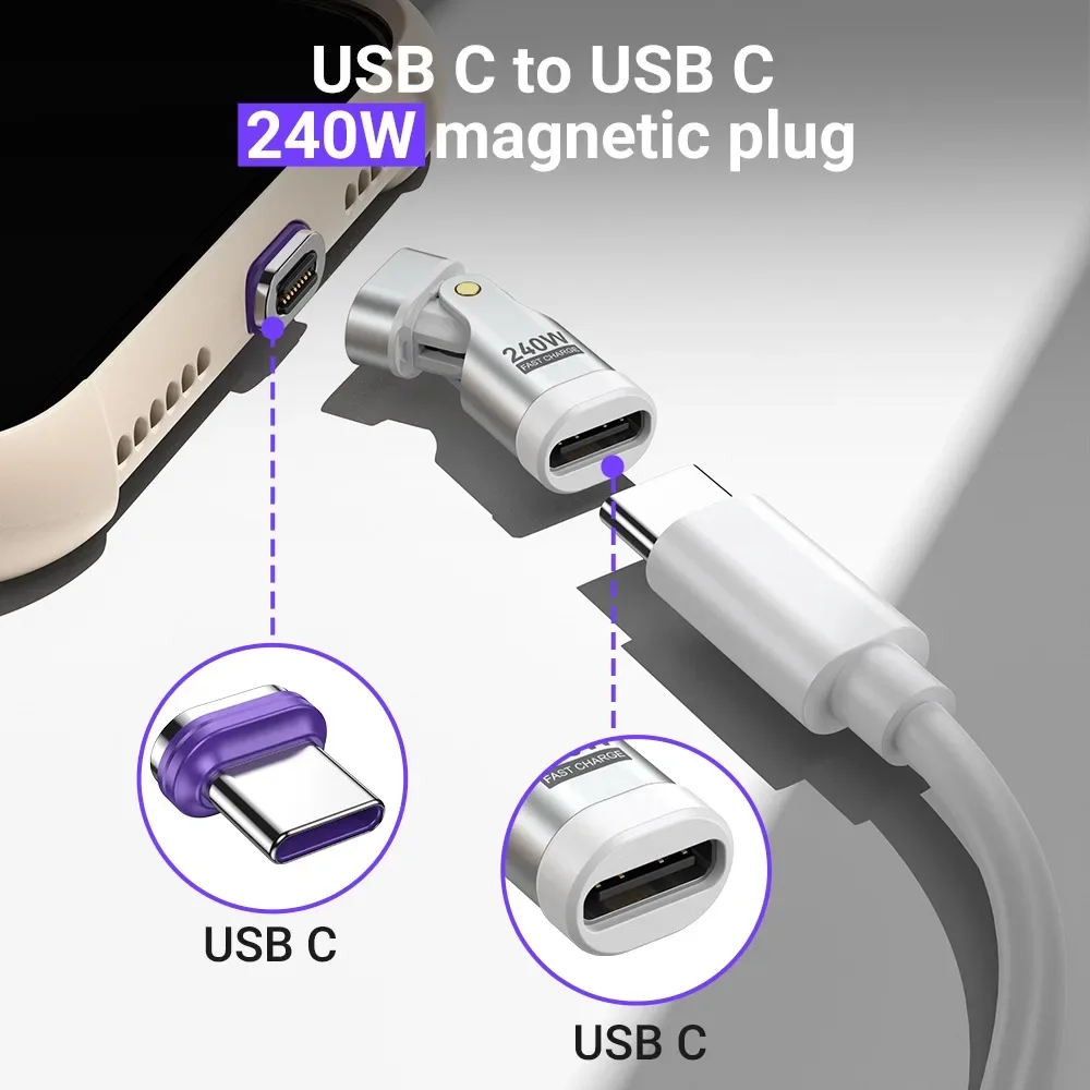Type c adapter AUFU 16Pin 240W Magnetic Type C Adapter OTG 180 Degree Fast Charging Type C Adapter Converter iPhone16 15 Macbook Pro Laptop