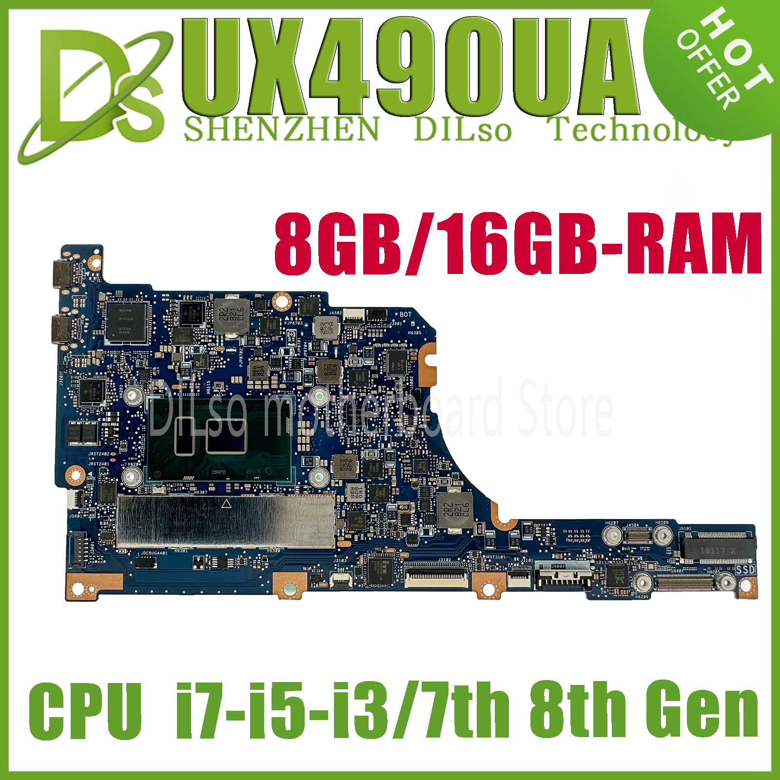 Scheda Madre Kefu Ux490Ua Per Asus Ux490U Scheda Madre Per Laptop Muslimex I5-7200U I7-7500U I5-8250U I7-8550U 8Gb/16Gb-Ram