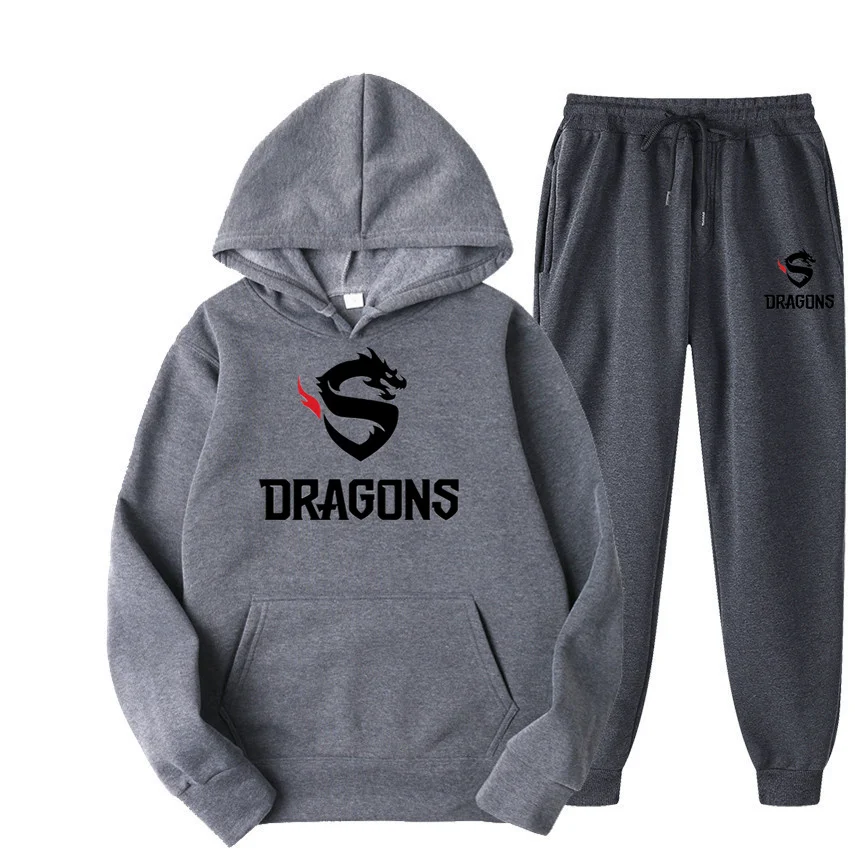thumbnail image 1 of Conjunto de ropa deportiva para hombre y mujer, sudadera con capucha y pantalones con cordón, ropa deportiva de otoño, 2 piezas, 1 of 5