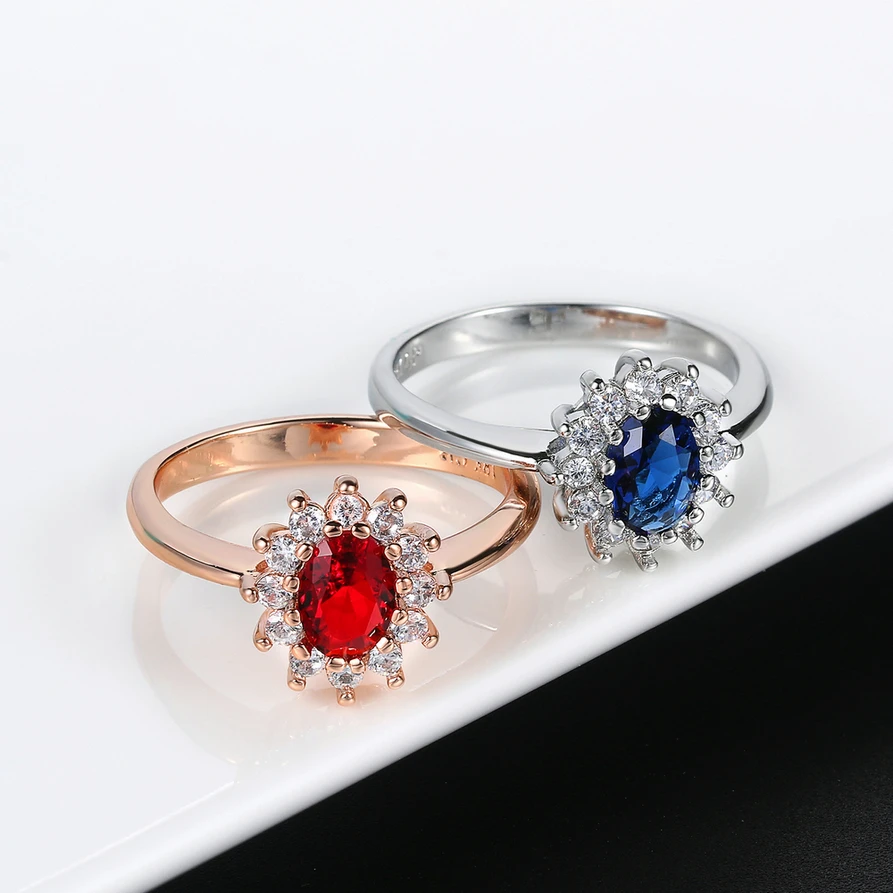 Princess Kate Rings For Women Blue Crystal Wedding Engagement Bridal Promise Marriage Ring For Bride Female Fashion Jewelry R076 womens ring