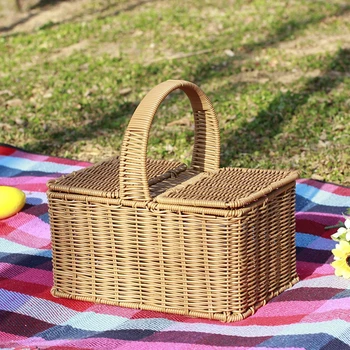 Outdoor Picnic Fruit Storage Basket Household Snack Container Box Wicker Basket with Lid Storage Basket Home Kitchen Organizer 4