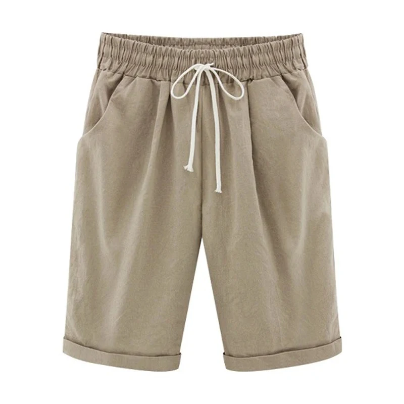 Women Cotton Shorts Casual High Waist Pocket Harem Pant Summer Cool Thin Beachwear Fashion Breathable Female Clothing 4