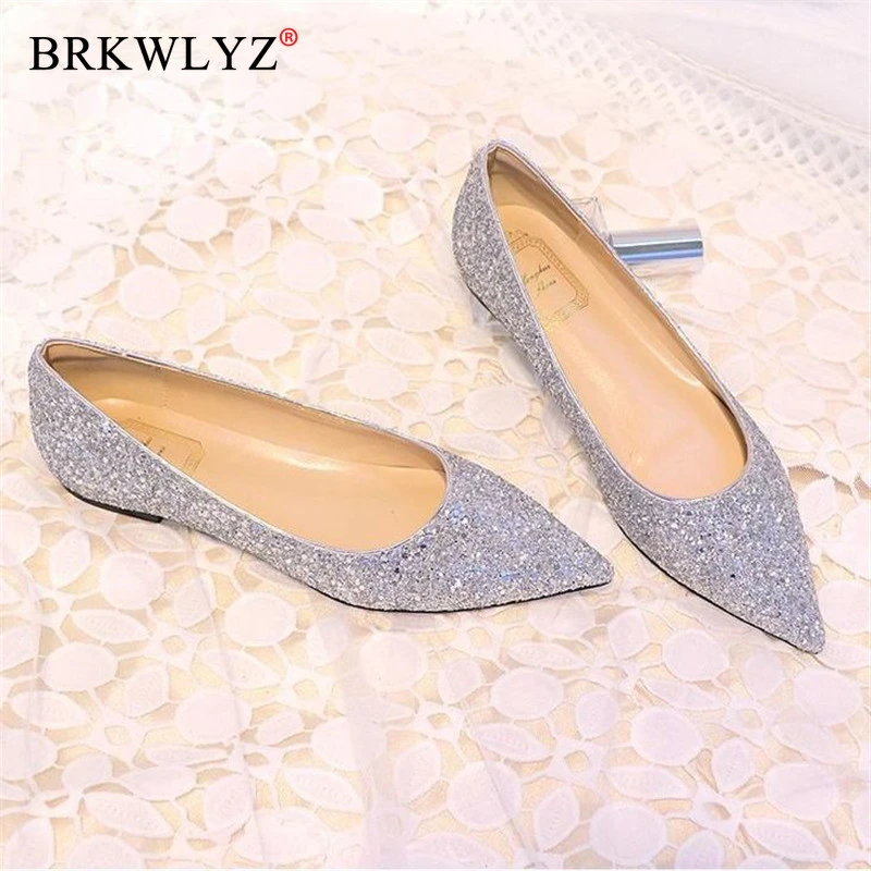 Zapatos planos de lentejuelas mujer, mocasines de talla grande 31 44, plateados, brillantes, informales, puntiagudos, para fiesta|Zapatos planos de mujer| - AliExpress