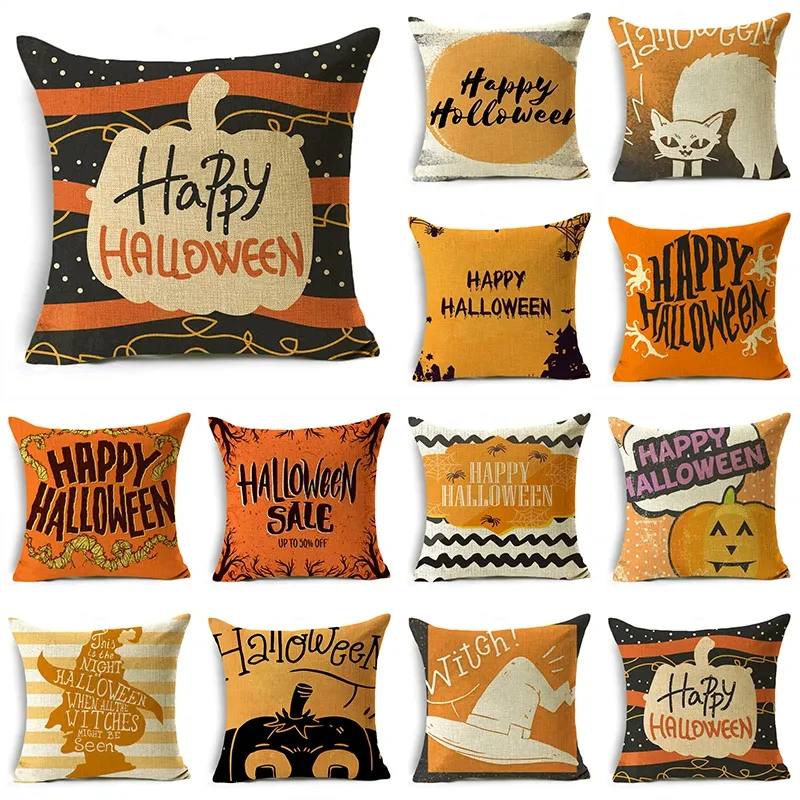 

Striped Pumpkin Cover Sofa Linen Text Print Pillow Case Decor Witch Coushion Covers Dining Table and Balcony Decoration F1743