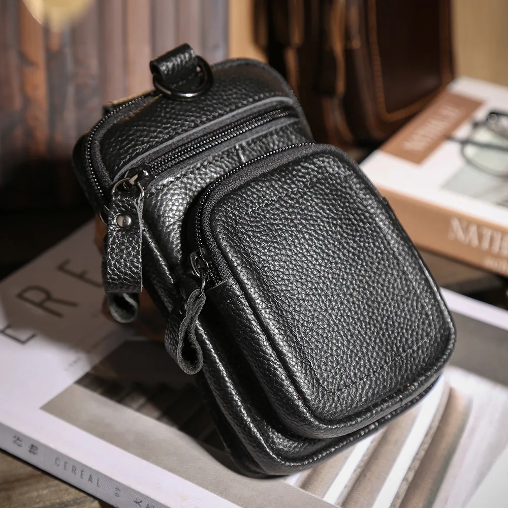 Men's waist packs Mobile phone pockets outdoor riding large capacity Coin purses retro casual leather male money clip
