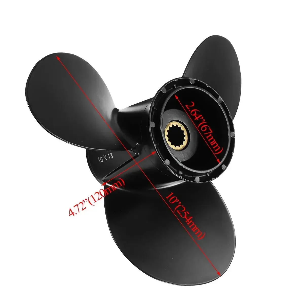 Black For Evinrude Johnson 15-35HP 778863 / 175191 Aluminum Alloy 10 x 13 Marine Outboard Propeller 3 Blades 14 Spline Tooth