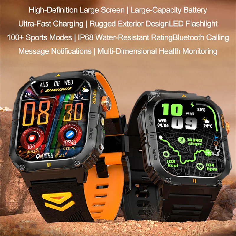 2025 New GPS Military Outdoor Sports Smart Watch Men 2.01-inch AMOLED 3ATM IP69K Waterproof Compass Call Swim Fitness Smartwatch
