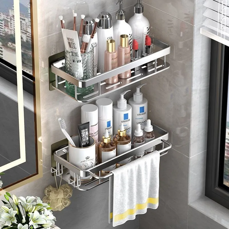 Aluminum Bathroom Shelves Wall Towel Rack Mounted Shower Caddy No Drilling Shower Organizer Bathroom Storage Accessories towel rack