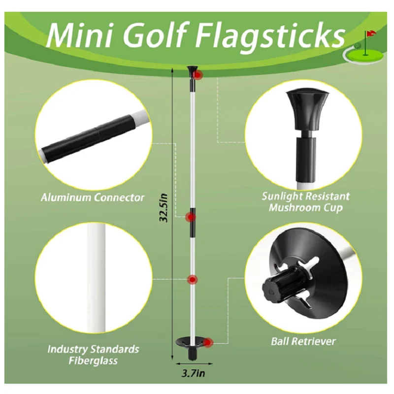 Set of 3 Golf Putting Green Flagstick Flag Stick for Yard Portable Fiberglass 2-Section Golf Pole Pin Flagpole Mini Golf Set 3