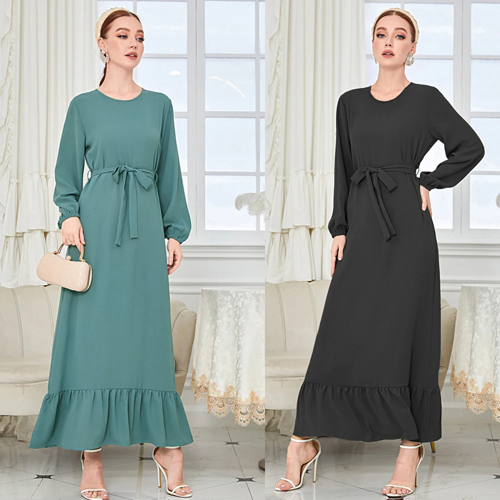 

Женское платье макси с оборками на поясе, Повседневное платье в мусульманском стиле, лето 2023