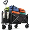 Heavy Duty Wagon Carts Foldable, Portable Wagons for Groceries, Beach Cart with All-Terrain Wheels  Drink Holders, Utility Wagon