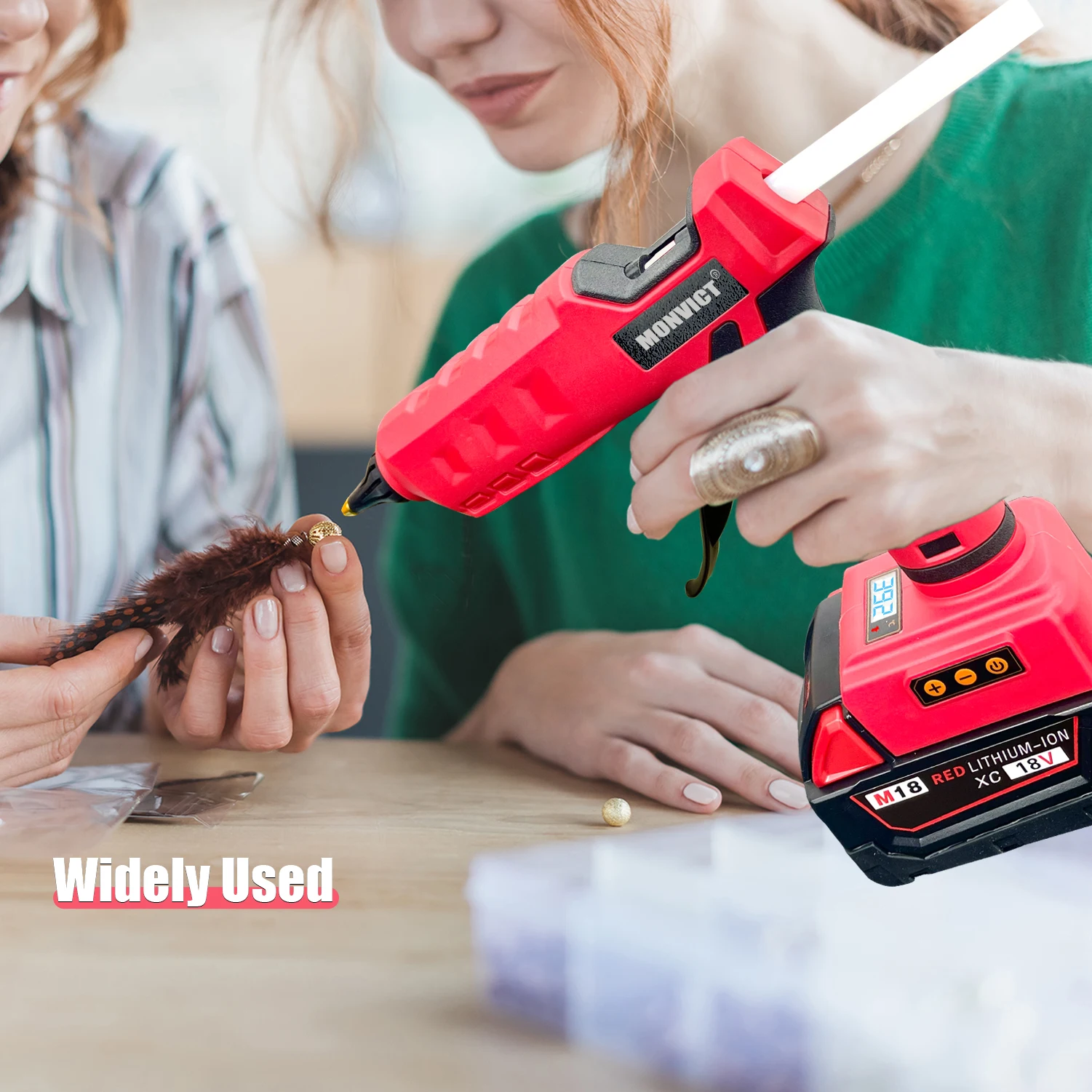 Milwaukee 18V Battery 100W Cordless Glue Gun Digital Temperature Adjustable Full Size Heavy Duty with 10 Sticks
