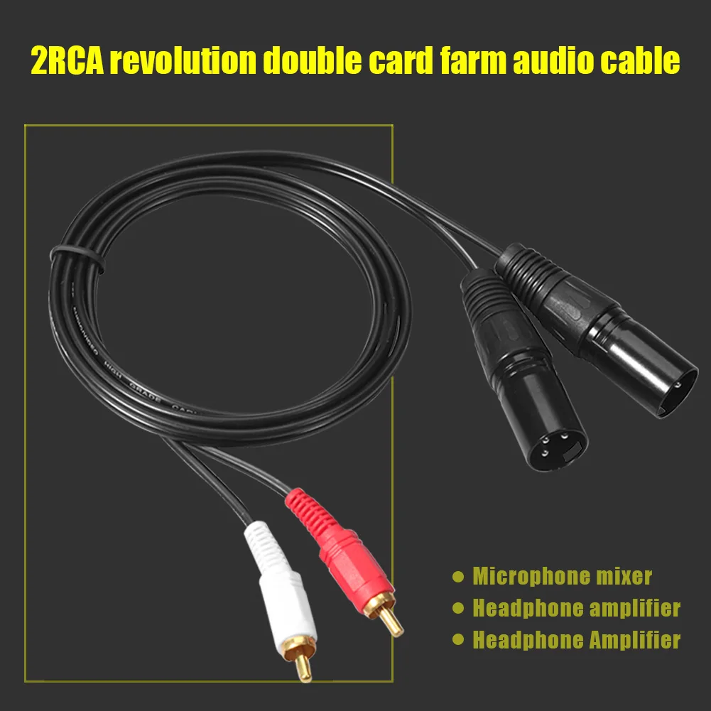 2 RCA Male To Dual XLR Male HIFI Stereo Audio Cable Professional Audio Line Black for Microphone Mixer Headphone Amplifier