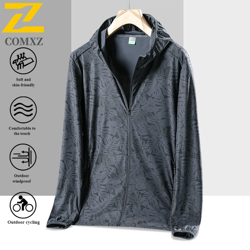 Summer UPF50+ UV Protection Hooded Jacket Couple's  Printed Ice Silk Skin Coat with Breathable Cooling  for Outdoor Activities