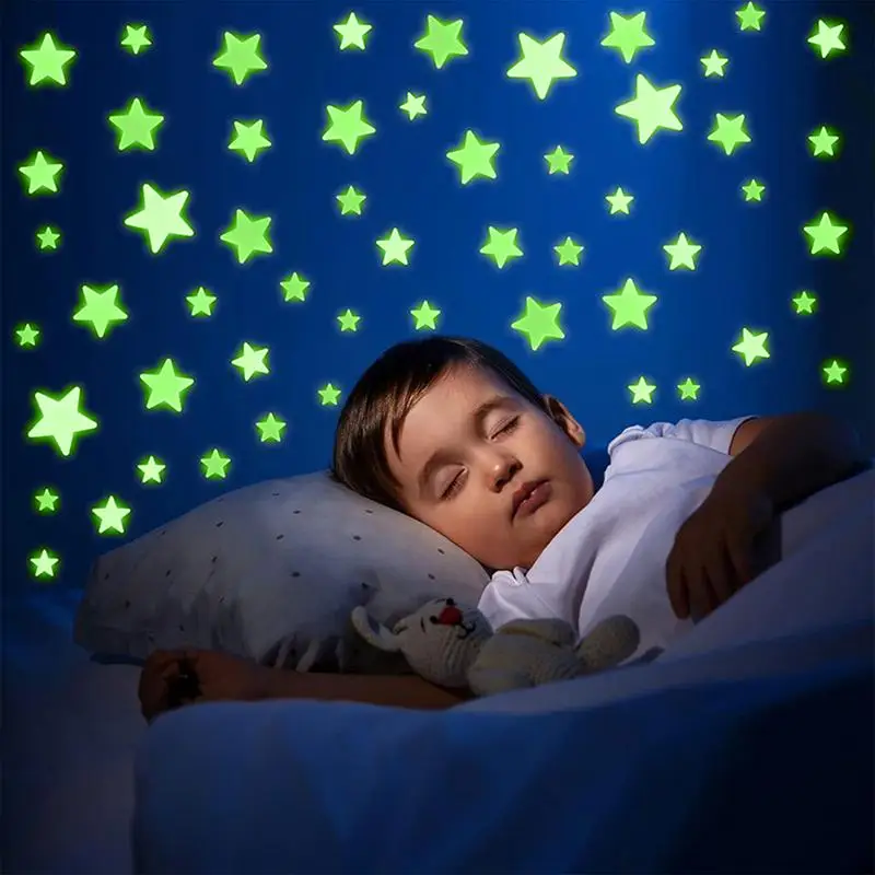 Glow In The Dark Luminous Stars Fluorescent 100 Pcs Stars For Ceiling And Wall Stickers Leave No Trace For Kids Toys Room Decor