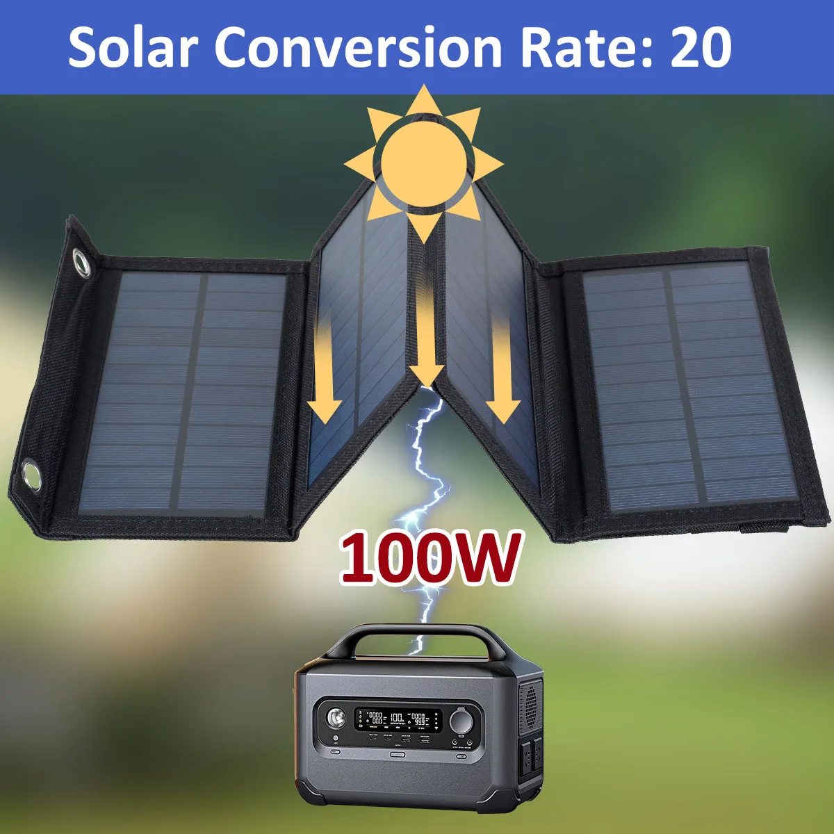 thumbnail image 2 of 100W Solar Panel Folding Charger - IP65 Waterproof USB Solar Charger For Camping 2 of 12