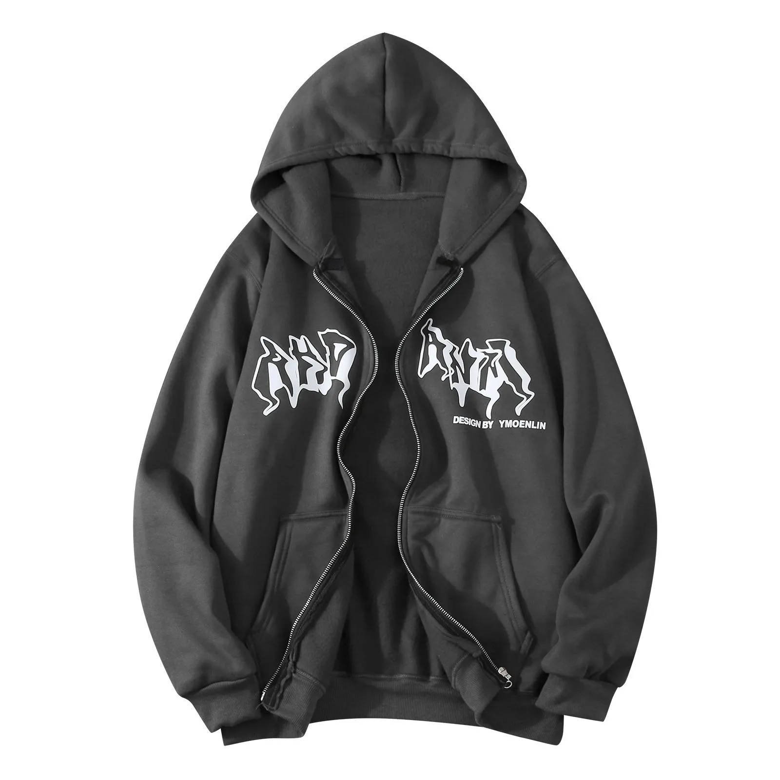 Men'S Sweatshirts Hoodies Zip Up Jacket Zip Up Hoodies Hip Hop Sweatshirt Vintage Goth Print Hooded Jacket Sudaredaras Hombre