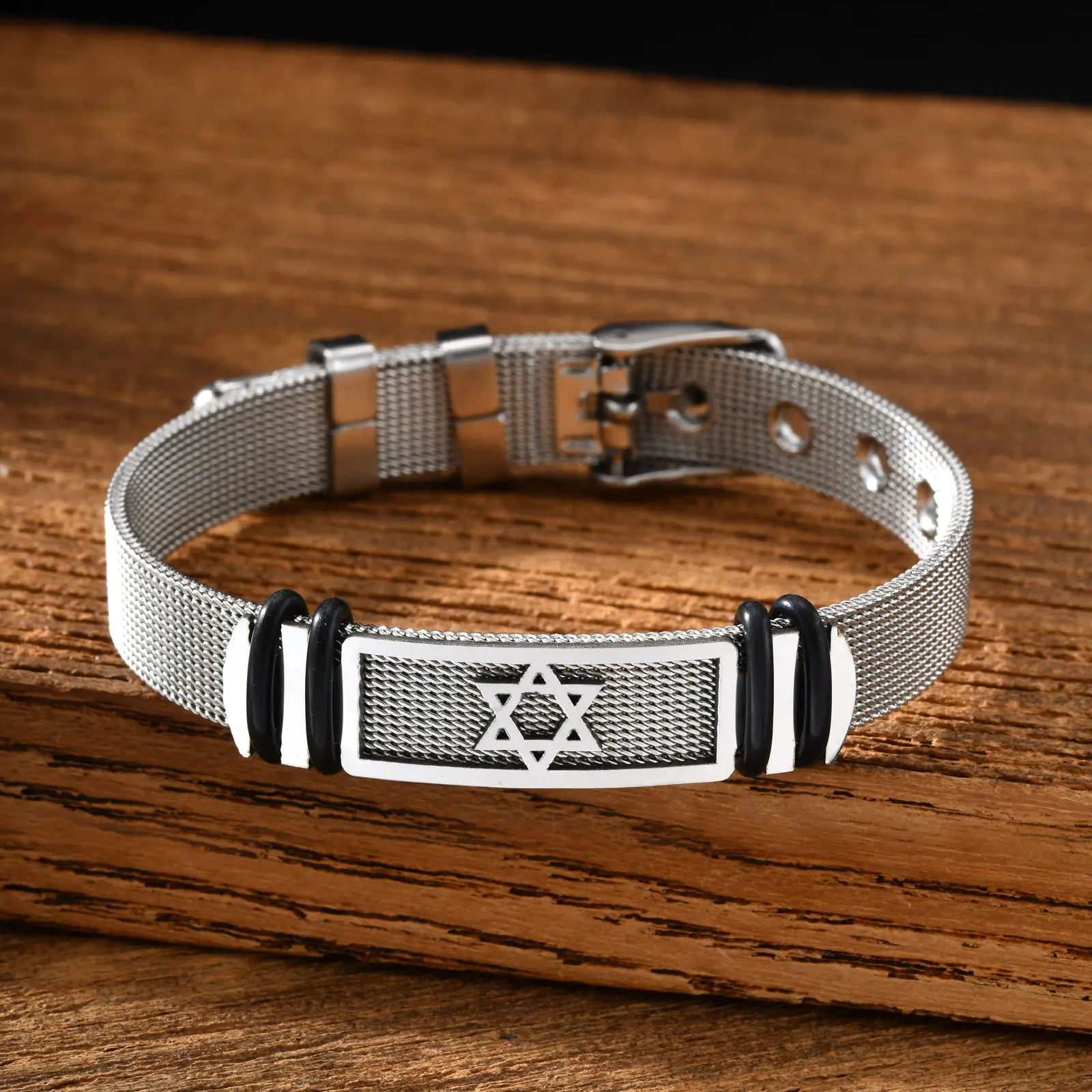 Hexagramm-Uhrenarmband für Herren, Edelstahl-Armband mit Davidstern, trendiges neues Schmuckgeschenk – Detail 1