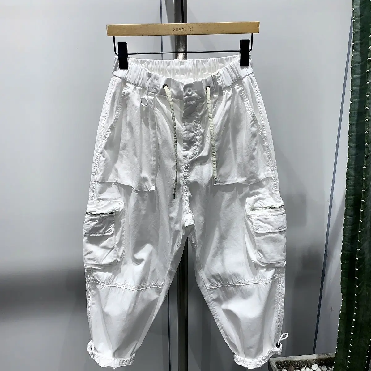 Description Picture 2 of itemPants Men's Summer Drawstring Overalls Spring New Fashion Street Outdoor Wide-leg Harem Pants Solid Color Pockets Trousers