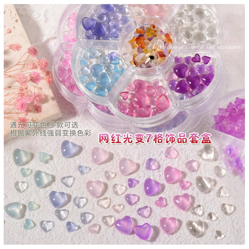 

Nail Art Decoration Light Change Color Acrylic Hearts Butterfly Peach Bows Nail Accessories For Nail Tips Beauty