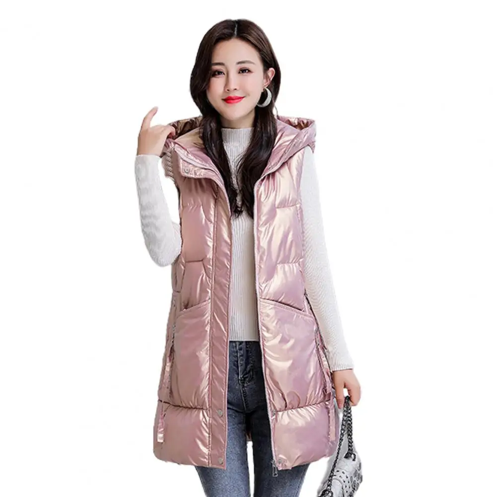 Chic 3D Cutting Windproof Loose Winter Long Type Sleeveless Hooded Warm Down Cotton Waistcoat Puffer Vest Cold Resistant - 5