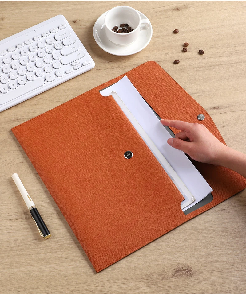 Customization Name Waterproof Pu Leather A4 Business Briefcase File Folder Document Paper Organizer Storage Bag