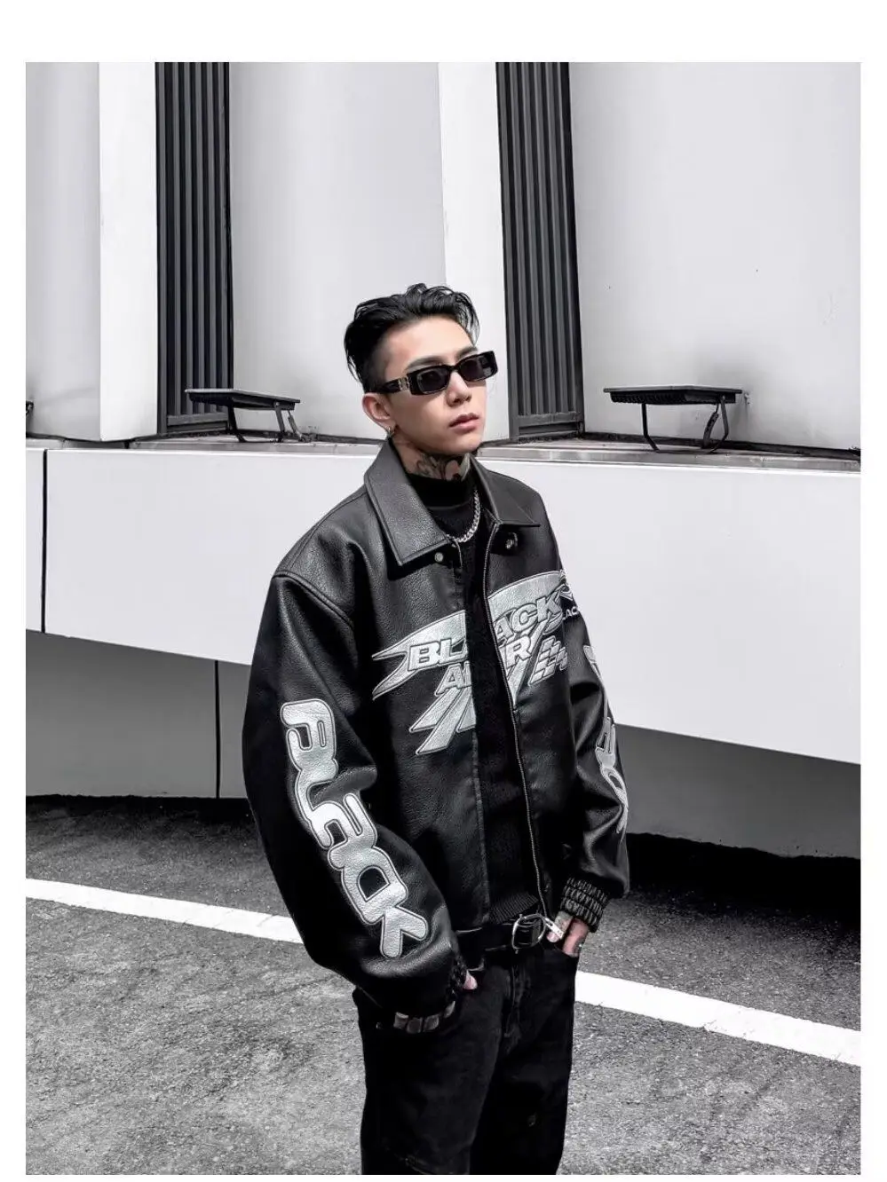 Autumn Winter Punk Coat Embroidery Motorcycle Suit PU Leather Jacket Men's High Street Retro Niche Silhouette Heavyweight Jacket 2