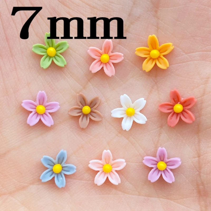 7mm 미니 플라워 네일 아트 수지 라인석, 혼합 색상 플로랄 네일 아트, 참, 꽃 모양의 매니큐어 용품, 100 개