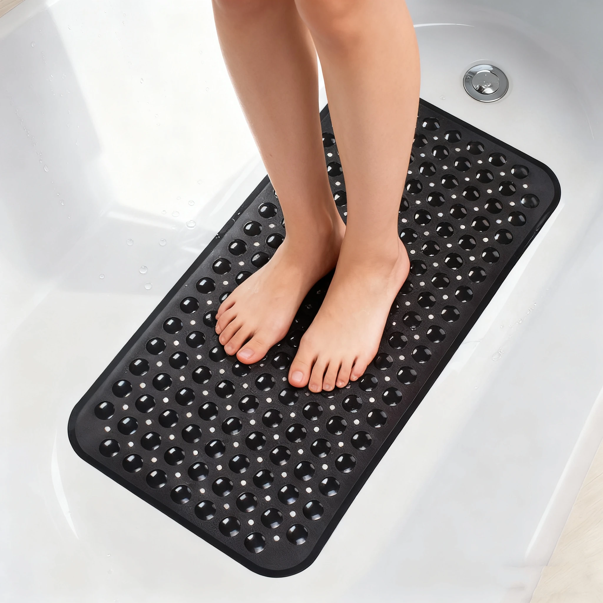 Non Slip Shower Mats for Inside Shower 38x70cm, PVC Bathroom Bathtub Mat Non-Slip Bath Mat for Tub with Suction Cups Drain Holes