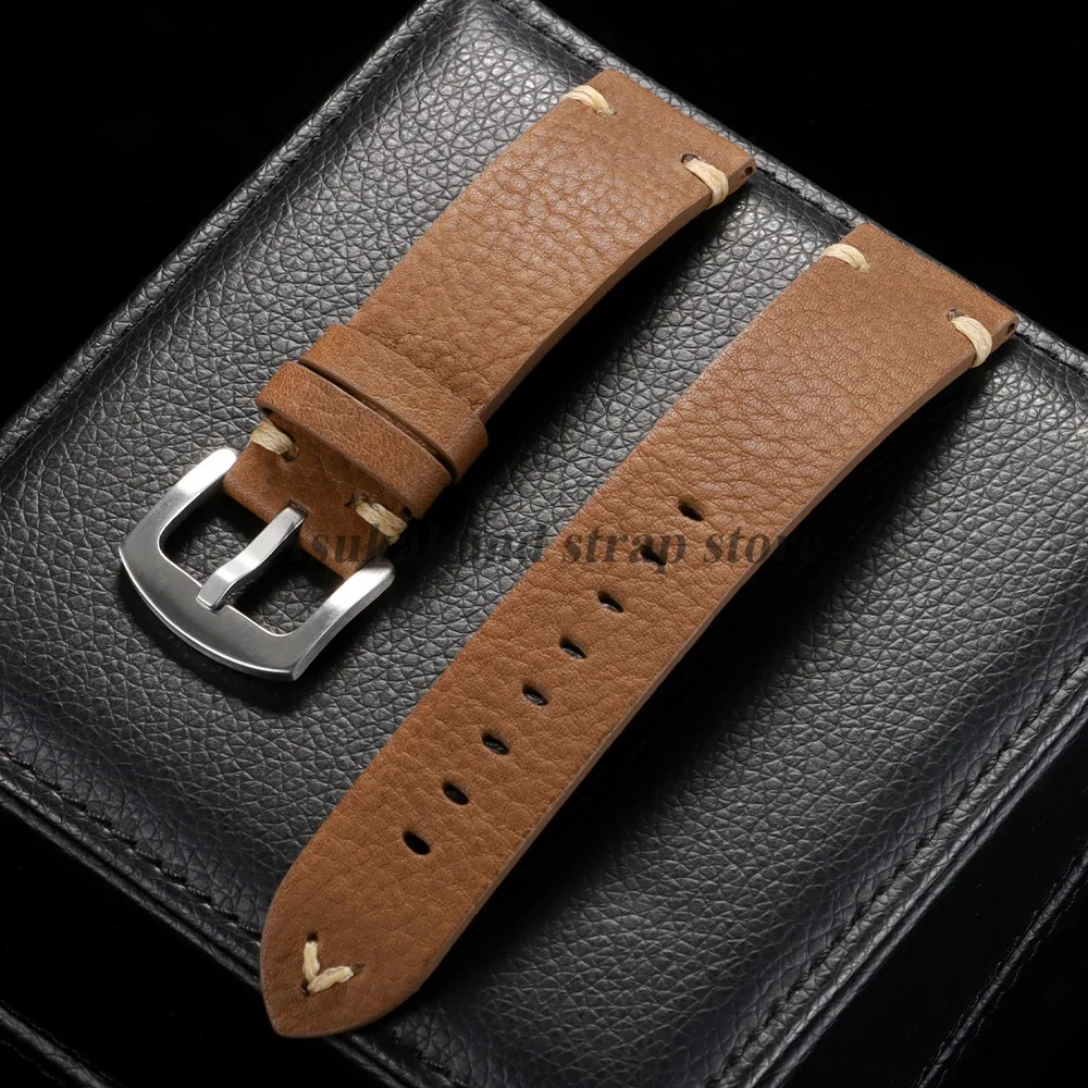 Handmade Brown & Black Cowhide Leather Watch Band Strap - Unisex