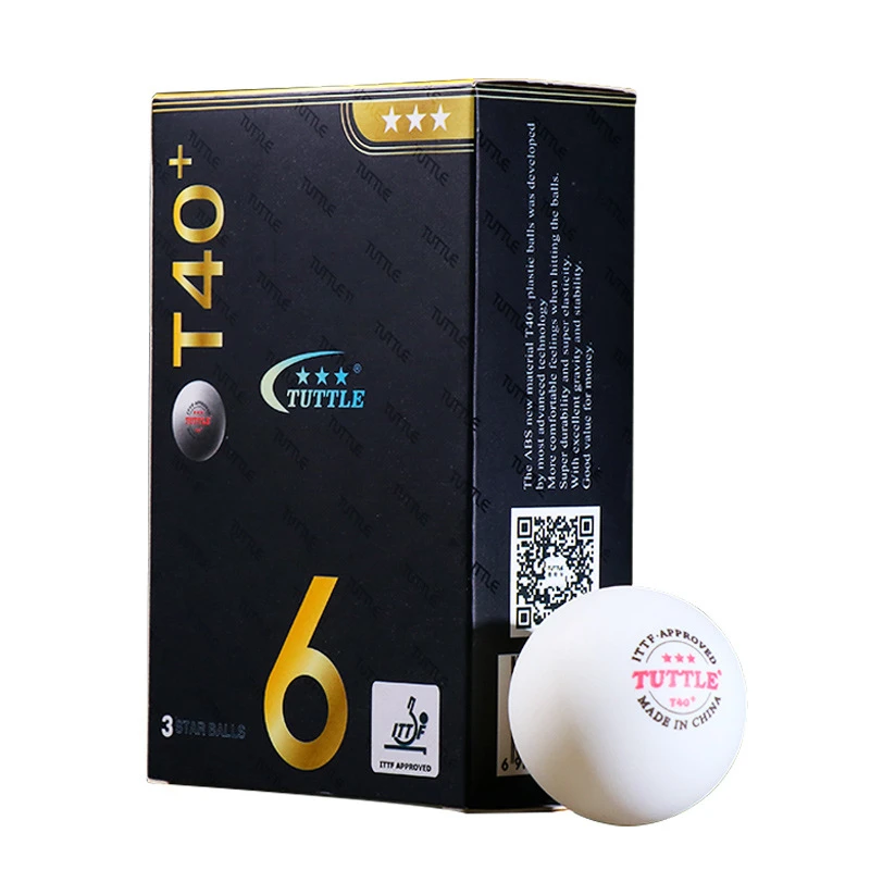TUTTLE New Material ABS Plastic Ping Pong Balls T40+ ITTF Approved 3 Star Table Tennis Balls for Professional Training 6 PCS/BOX
