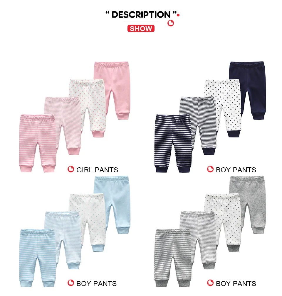 4PCS/LOT  Four Seasons Unisex Newborn Baby Pants 100%Cotton Soft Girl Baby Boy Girl trousers 5