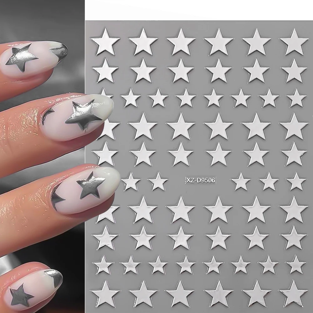2/8 Stück 3D Metall Silber Gold Sterne Nagelkunst-Aufkleber Glänzende Hohle Sterne Nageldekoration Pentagramm Selbstklebende Acryl-Nageldeko 7 – Detail 13