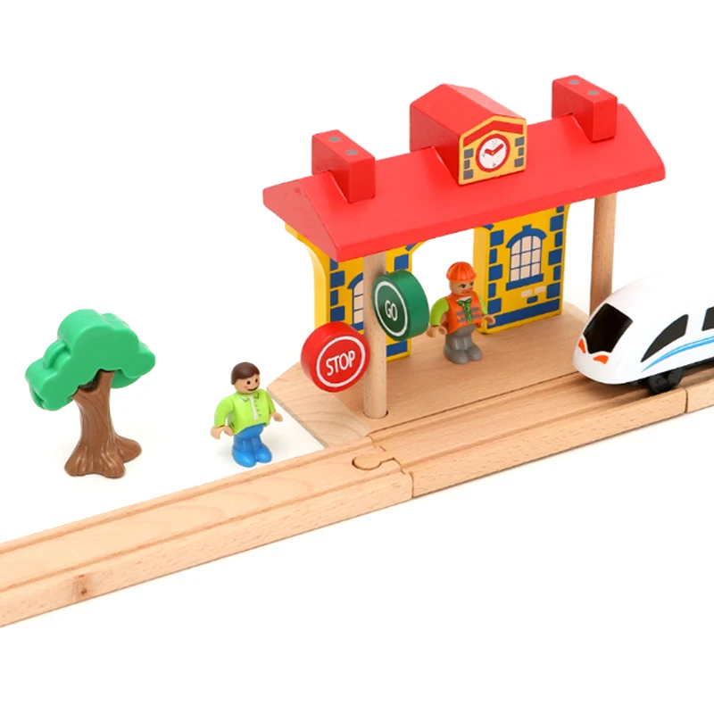 Train Station Compatible Wooden Track Toys Clock Station And Wooden