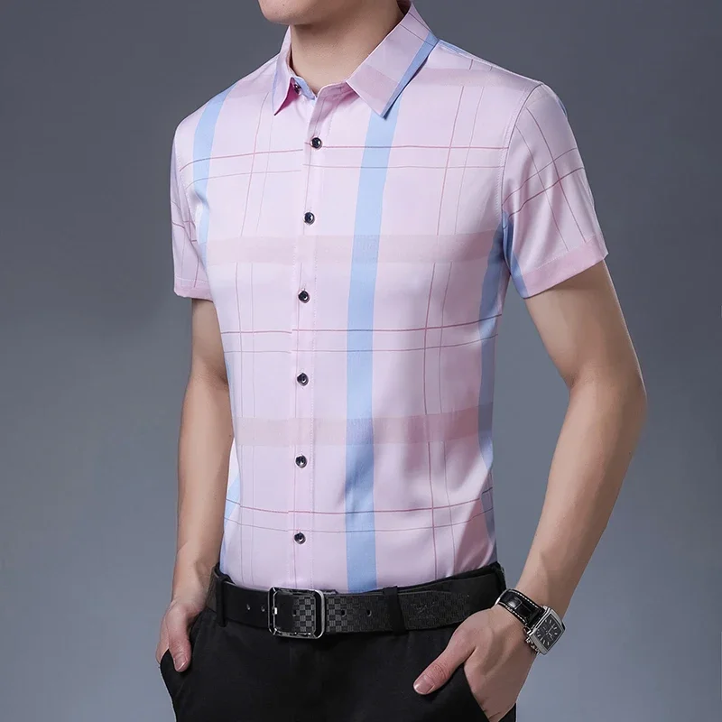 Men Casual Printed Short Sleeved Lapel Shirt Summer Fashion Comfort No Ironing Wrinkle Resistant