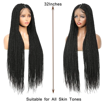 SOKU Full Hand Lace Braided Wigs with Baby Hair 32Inch Super Long Senegalese Synthetic Braiding Hair