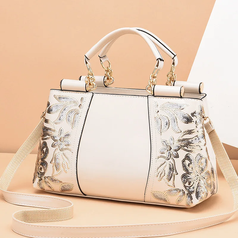 2024 Brand Designer New Women Patent Leather Handbag Sequin Embroidery Shoulder Crossbody Bag Famous Ladies Purse Messenger Tote