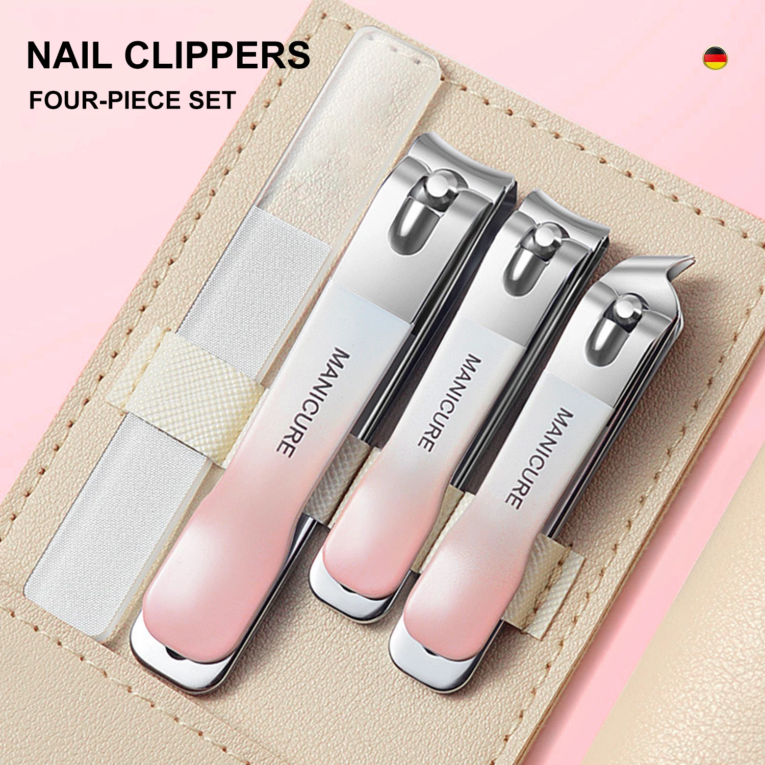 CALIYI Portable Nail Clippers Nail File Fingernail Toenail Cutter Splash-proof Scissor Art Manicure Tool 4pcs