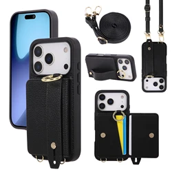 Sleek Leather Crossbody Phone Case with Card Holder and Cash Compartment - iPhone 15 Plus (Black)