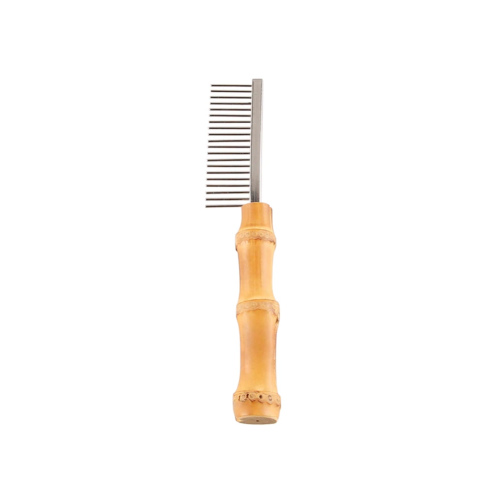 Nilerun Bamboo Root Handle Pet Comb 20 Sparse Stainless Steel Teeth Cat Massaging Tool Dog Hair Grooming Brush